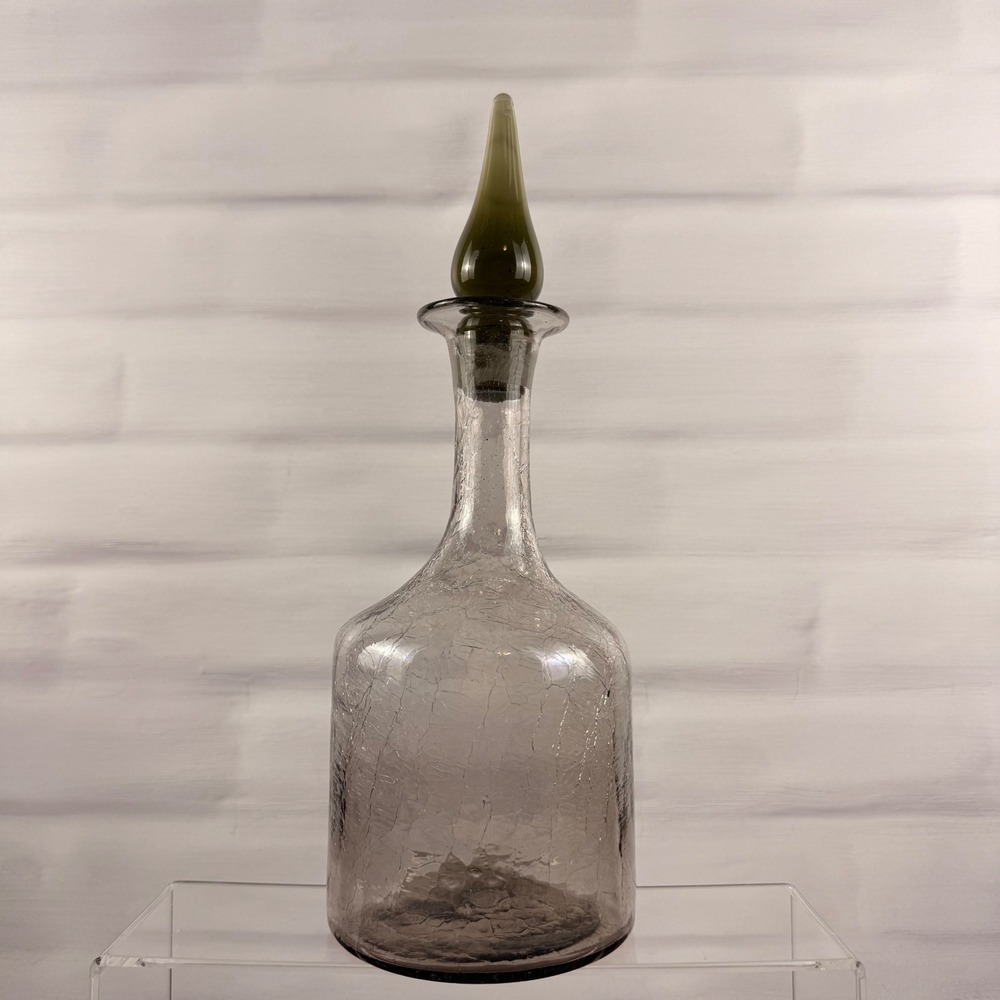 Hamon Handcrafted Glass 461 Crackle Glass Decanter Smoke